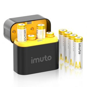 imuto Piles Rechargeables AA Lithium Lot de 8 avec Chargeur, 3600mWh Haute capacité 3 ampères 100% Puissance de Pointe AA Batterie, Haute Performance Non-constante AA li-ION Piles (OOKi Electronic, neuf)