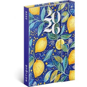 NOTIQUE Agenda 2026 &ndash; Mini agenda de poche, env. A6, avec fermeture magn&eacute;tique, semainier compact, 11 x 16 cm, couverture rigide, avec aper&ccedil;u mensuel (citrons) (PRESCO GROUP A.S., neuf)