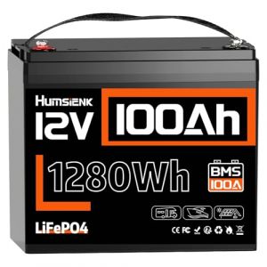 HumsiENK Batterie Lithium 12V 100Ah LiFePO4, 1280Wh avec BMS 100A, Groupe 24 Compacte et Légère, Remplace Batterie AGM, 15000 Cycles, Idéale pour Camping-Car, Solaire, Hors Réseau et Bateau (Shakesolar, neuf)