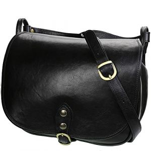 OLIVIA - Sac bandouli&egrave;re femme cuir WESTERN 31x25x15 cm - Noir, Cuir (OLIMARI, neuf)