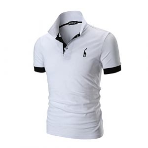 AIOIDI Polo Coton &agrave; Manches Courtes pour Homme avec Broderie Girafe Rugby T-Shirt,Blanc,L (AIOIDI, neuf)