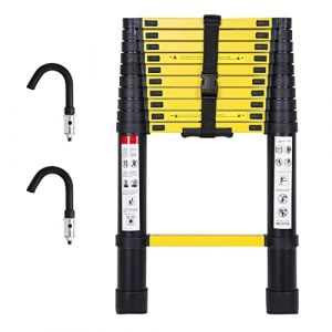 Lospitch Échelle télescopique en Aluminium de 3,2 m, échelle Polyvalente avec Crochet détachable, capacité de Charge de 150 kg, échelle Pliante Portable pour Jardin intérieur extérieur, Noir Jaune (UAB LONAKA, neuf)