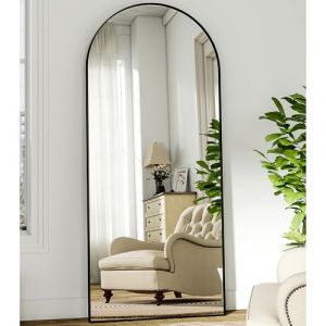 BEAUTYPEAK Miroir complet arqué, 181 x 63 cm, grand miroir sur pied bombé, pleine longueur, monté au mur, incliné, miroir de sol, miroir de vanité pour le salon, noir (VOOBANG, neuf)