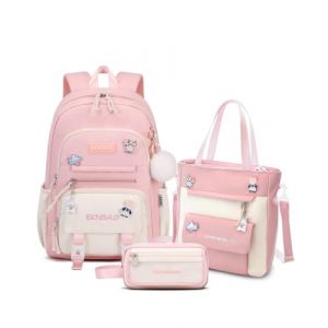 Tanou Cartable Fille Primaire, Ensemble de Sac d Ecole Fille College avec Sac &agrave; Bandouli&egrave;re et Trousse &agrave; Crayons, Sac &agrave; Dos D&eacute;contract&eacute; pour Adolescent Filles, Rose (Tanou Bagages, neuf)