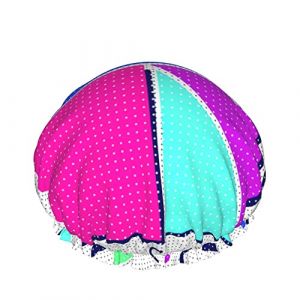 Bonnet de douche grand rétro à pois géométrique des années 80 bonnets de bain bonnet de cheveux portable Grace bonnet de douche étanche réglable pour salle de bain baignoire spa de bain (DoubleShopShow, neuf)