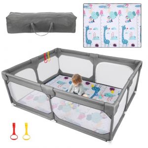 JINXIA Parc Bébé, 190x150 cm, XXL Pliable Parc Modulable Bébé Avec Panneau d'activité, Playpen Extra Grand pour Bébés et Tout-Petits, Parc Enfant, Gris (YYFL-FR, neuf)