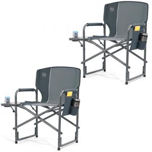 TIMBER RIDGE Lot de 2 Chaise Pliante Camping Légère Fauteuil de Pêche Plage Portable Aluminium Support 180kg avec Table d'appoint (TIMBER RIDGE, neuf)
