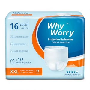 WhyWorry Culottes Incontinence pour Homme et Femme, Couche Culotte Adultes pour Fuites Urinaires, Slips Absorbants Jetables, Contr&ocirc;le des Odeurs, Anti-fuites, Unisexe, Taille XXL, 16 Unit&eacute;s (COCO HEALTHCARE, neuf)