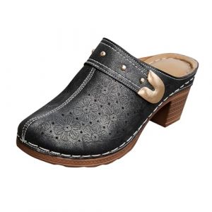 Mules et Sabots Femme Sandales &agrave; Talon Carr&eacute; Bout Rond &Eacute;l&eacute;gant Pantoufles Confortable Antid&eacute;rapants Semelle Bout Ferm&eacute; Chaussons Pour Int&eacute;rieur Et Ext&eacute;rieur (Black, 38) (Woaikeyu, neuf)