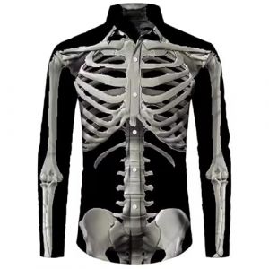 Mymyguoe Chemise de plage imprimée tête de mort pour homme - Motif tête de mort imprimée en 3D - T-shirt à revers - T-shirt moche - Costume d'Halloween - Chemise hawaïenne - Chemise décontractée (Mymyguoe, neuf)
