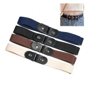 4 Pi&egrave;ces Ceinture sans Boucle D&eacute;gagement Rapide, Ceinture Elastique Femme, Ceintures Femme R&eacute;glable, Ceinture Invisible pour Jeans Pantalon Robe, Avec 4 Anneaux en M&eacute;tal (淘裔商贸, neuf)