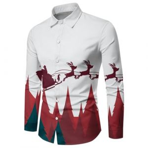 Chemise de Noel Homme Manches Longues Rouge Tee Shirt 3D Imprimer Pull de Noel Moche Cadeaux No&euml;l Chic Chemisette Mode Vetement sans Repassage Grande Taille (YINYUAN（Livraison en 5 &agrave; 8 jours), neuf)