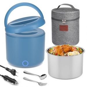Bo&icirc;te &agrave; d&eacute;jeuner &eacute;lectrique pour adulte - 1,2 l - Avec couverts et sac &agrave; d&eacute;jeuner isotherme - 3 en 1 - 12/24/230 V - Anti-fuite - En acier inoxydable 304 - Pour voiture, camion, bureau - Bleu (Herrfilk EU, neuf)