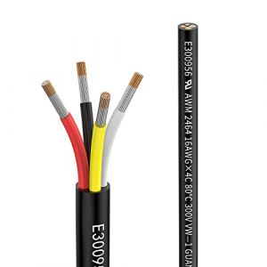Fil 16 AWG 4&times;1,3mm&sup2; 10 Metros C&acirc;ble d'Extension &agrave; 4 Conducteurs UL2464 Tension 5V/12V/24V/300V Fil de Cuivre &Eacute;tam&eacute; Multibrins sans Oxyg&egrave;ne C&acirc;ble basse tension pour lumi&egrave;res LED de voiture (ZhongWang, neuf)