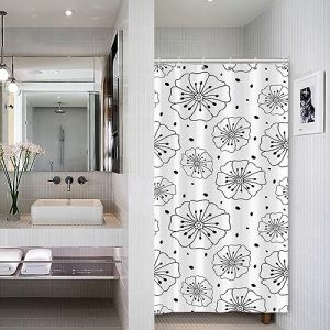 Bovlleetd Petit Rideau de Douche Floral Noir et Blanc Vintage Rétro à Pois Art Abstrait pour Salle de Bain - Étanche avec Crochets 92x183cm (Bettershangmaoyouxiangongsi, neuf)