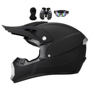 Casque Moto Enfant 7-14, Casque De Motocross Pour Les Adolescents, Protection Enduro Integral VTT Casque Moto Cross, Pour BMX MTB Quad Enduro ATV Scooter, Avec Goggle Gants Masque(Black,S(52-53CM)) (WENYANGB, neuf)
