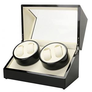 HauTour Bo&icirc;te Remontoir de Montres Automatique, Bo&icirc;te de Remontoir de Luxe pour 4 Montres + 6 Montres en Fibre de Carbone, Remontoir de Montres avec LED, Fonctionnement &agrave; 5 Vitesses pour Boutique de (NSHAAA, neuf)