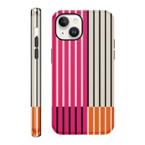 Yirlbey 2 in 1 Coque pour iPhone 14 / iPhone 13 6,1", Aesthetic Rose Orange Noir Blanc Collage Stripes Striped Motif Dessin &Eacute;tui Silicone Fine TPU Filles Antichoc Housse Protection Cover Bande Case (XUPINBO, neuf)