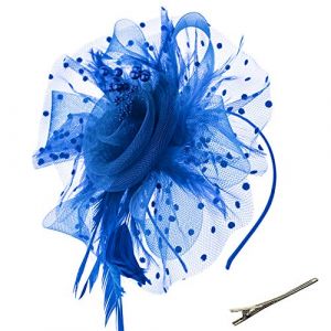 DRESHOW Fascinator Chapeau Plume Mariage Dames Day Bandeau et Clip Cocktail Tea Party Chapeau pour Fille et Femmes,Taille unique,Bleu-Blue (Dreshow, neuf)