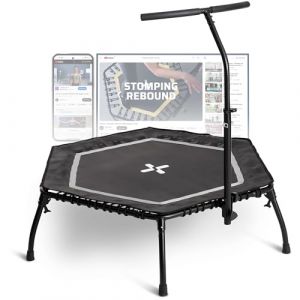 SportPlus Trampoline de Fitness Pliable pour la Maison, avec Barre d'appui réglable en Hauteur, protège Les articulations, Suspension en Caoutchouc Souple, très Silencieux (Pliable, Noir) (Latupo GmbH, neuf)