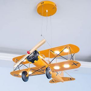 SYUFRE Suspension biplan 8 flammes, lustre d'avion avec h&eacute;lice en m&eacute;tal, lampes suspendues de plafond &agrave; LED de style am&eacute;ricain for chambre d'enfant de la maternelle des gar&ccedil;ons, d&eacute;coration de la chamb (xuejunshop, neuf)