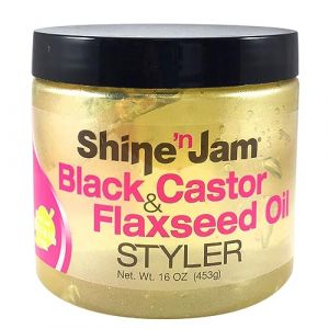 Ampro Shine-n-Jam Castor Oil and Flaxseed Gel - Nourishes Tresses and Adds Shine - Infused With Vitamin E to Condition All Hair Textures - Strengthens with Keratin Protein and Omega 3-16 oz (Online Wellness Ltd, neuf)