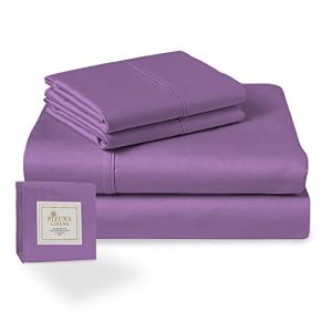 Pizuna Coton Peigné Parure de Lit 140x200 cm 2 Personnes Violette, 100% Coton Longue durée 400 Fils de Satin, 1 Drap Housse, 1 Drap Plat, 2 Taie d'oreiller, 1 Traversin (Draps de Coton 5 Pièces) (Pizuna Linens, neuf)
