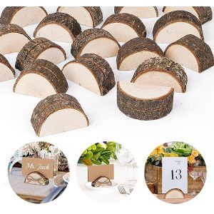 estcoo 20 Pcs Porte-Cartes de Table en Bois Demi-Cercle, Stands Bois Naturel Socle en Bois Rustique 20 Papiers Kraft et 50m Corde Jute Décoration de Table en Bois pour Mariage Anniversaire Noël (YIJR Direct, neuf)