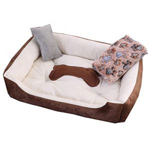 Levoberg Panier Chien Chat avec Tapis et Oreiller Lit pour Petit Chien Chat Coussin de Chien 50 * 40 * 15cm Os café (Levoberg-EU, neuf)
