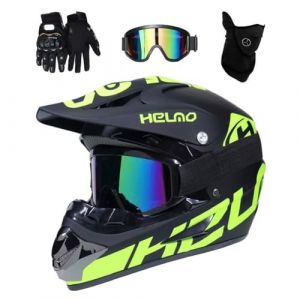 Unisexe Int&eacute;gral Casque de Motocross, avec Lunettes Gants Masque, Jeunesse Enfant Hors Route Moto BMX MTB VTT Casques, Descente Quad Dirt Bike Enduro Casque, pour Gar&ccedil;on et Fille(Light Green,S/52-53CM (EVGATAVAB Shop, neuf)