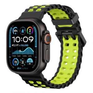 Astorgos Bracelet de Montre Respirant Ocean Compatible avec Apple Watch Ultra 3/2/1 49mm,S11/S10 46mm,9/8/7 45mm,SE3/SE2/SE/6/5/4 44mm,3/2/1 42mm, Bracelet Silicone Sport pour Homme Femme,N/CitronVert (cuiyuhao, neuf)