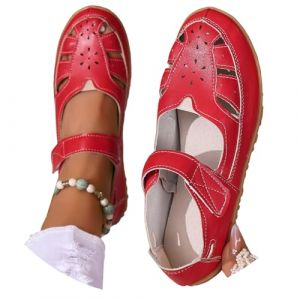 Generisch Sandales plates confortables avec support pour l&rsquo;arche du pied, d&eacute;contract&eacute;es, avec bout ferm&eacute;, chaussures basses pour femmes, larges, sandales de soir&eacute;e tendance, rouge, 35 EU (Haojidianzi, neuf)