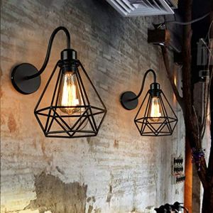 PETITES ECREVISSES 2 pack Appliques Murales Vintage Industrielle Noir Diamant Cage en M&eacute;tal Plafonnier Luminaire R&eacute;tro Applique Int&eacute;rieure D&eacute;coration pour Salon Cuisine Couloir Chambre Caf&eacute; Bar (DOO2U, neuf)