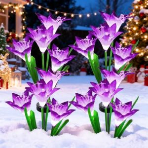 Lampes Solaires d'ext&eacute;rieur, Lot de 4 solaires lys Fleurs &agrave; LED avec 7 Couleurs changeantes - pour Jardin, terrasse, Cour, all&eacute;e, f&ecirc;te, cl&ocirc;ture de Mariage - Violet (Teesa-eur, neuf)