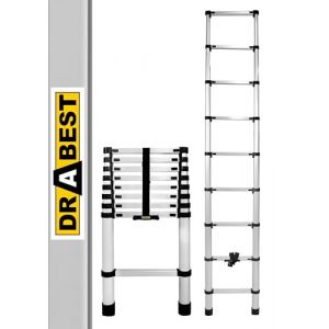 Drabest Échelle - Échelle Télescopique en Aluminium - Échelle Extensible - Escabeau Pliable en Aluminium - Échelle Multifonctionnelle - 9 Marches-Pieds - Hauteur 2,6m (DRABEST, neuf)