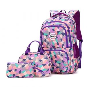 IvyH Cartable Filles, Sac &agrave; Dos Enfant Primaire Sets de Sac d'&eacute;cole 3 en 1 Sacs &agrave; dos loisir Cartables Scolaires pour Gar&ccedil;ons Adolescent，Violet (IvyH, neuf)
