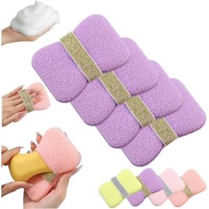 Nicelifehack Sac moussant double face 2 en 1 pour salle de bain, éponge de bain, éponge en maille à mousse rapide, exfoliant, porte-savon antidérapant (violet, 11,9 x 8,4 x 2 cm) (tuoshengmaoyi, neuf)