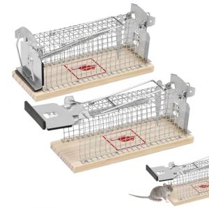 VGECEE 2 Pcs Piège à Rat à Ressort, Piege à Souris Intérieur 15.3x7.1x6 cm, Attrape Rat en Métal, Cage Souris sans Cruauté, Petite Cage Attrape pour Fouine, pour Garage Grenier Maison Cuisine (Teksyjiuh, neuf)