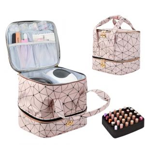 Sac de Rangement Sac de Voyage pour Vernis à Ongles, Trousse de Maquillage Organisateur de Vernis à Ongles, Grand Boite Rangement Vernis a Ongle, Sac de Transport pour Accessoires d'ongles (Rose) (Fukuhaza, neuf)