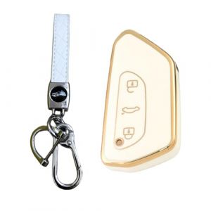 MEDZUK Coque Clé Compatible avec VW Tiguan 3 CT1 2024-2025 2026 Coque de Protection pour clé de Voiture TPU, Accessoire Étui pour Clés avec Porte-clés (Blanc) (MEDZUK-EU, neuf)