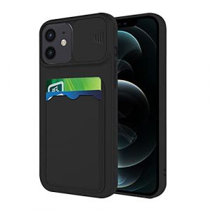 Wousunly Compatible avec Coque iPhone 12 Antichoc avec Porte Carte, Etui iPhone 12 Silicone avec Protection Cache Camera Coulissant Coque de Telephone Ultra Fine Housse (Noir) (Wousunly, neuf)