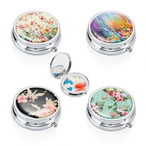 4 pi&egrave;ces bo&icirc;te &agrave; pilules en m&eacute;tal ronde, petite bo&icirc;te &agrave; pilules bo&icirc;te &agrave; pilules 3 compartiments avec miroir bo&icirc;te &agrave; pilules portable m&eacute;tal mini vitamines m&eacute;decine tablette organizer case (Yishamei, neuf)