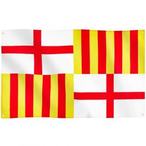 Runesol Drapeau de Barcelone, 91x152cm, 3ft x 5ft, 4 Anneaux, Œillet dans chaque coin, Drapeaux régionaux espagnols, Fête nationale de la Catalogne, Sant Jordi, Drapeaux Premium, Intérieur, Extérieur (Buydefinition, neuf)