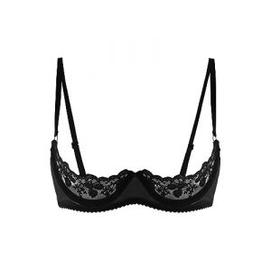 Linjinx Femme Dentelle Soutien-Gorge Bra Push Up Demi-Bonnet Redresse-Seins Ouverte Brassi&egrave;re Coquine Lingerie sous-v&ecirc;tement Underwear S-5XL Noir L (Linjinx, neuf)