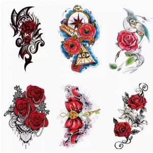 ARYU Autocollant De Tatouage à Grand Motif De Fleur De Rose Rouge, ImperméAble, Longue DuréE, Couverture De Cuisse, Photo Sexy, Simulation De Tatouage, 6 PièCes (XCTT, neuf)