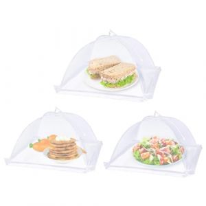 3 Pièces Cloche Alimentaire Pliable Anti Insectes, Anti-mouche Couvercle de Nourriture en Maille Pliant Tente Parapluie pour Barbecue Pique-nique Aliments Viandes Plats Fruits(Blanc, 32*32cm) (BenCo, neuf)
