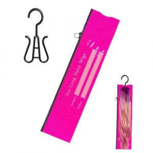 Sacs de rangement pour perruques avec cintre | Cintres &agrave; cheveux pour extensions | Avec bo&icirc;te &agrave; fermeture &eacute;clair - Fonction anti-poussi&egrave;re pour penderie de voyage, Sac &agrave; poussi&egrave;re en PVC Rose Taille M (yueyuer, neuf)