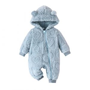 Huttam Manteau Combinaison Polaire Bebe Fille 0-18 Mois Hiver Chaud Grenouillere Bebe Fille Flanelle avec Capuche Oreille de Ours Vetement Bebe garçon Naissance Body zippé Peluche (Blue, 6-9 Mois) (蔚来智选（邮件联系下架和气生财), neuf)