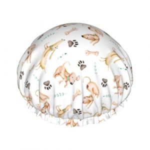 Bonnet de douche pour douche &ndash; Joli bonnet de douche pour chien teckel &ndash; Grand bonnet de douche r&eacute;utilisable et imperm&eacute;able &ndash; Bonnet de douche double couche pour femme &ndash; Bonnet de douche pour douche (SA-Toy, neuf)