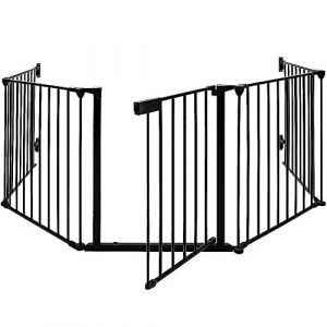 MUL-BOUTIQUE Barrière De Sécurité 310cm, Grille Pare-Feu Cheminée, Barrière Escalier Enfant/Chien, Cinq Barres, Pliable (Noir, 310 * 2.5 * 75cm) (qhtxzyh, neuf)